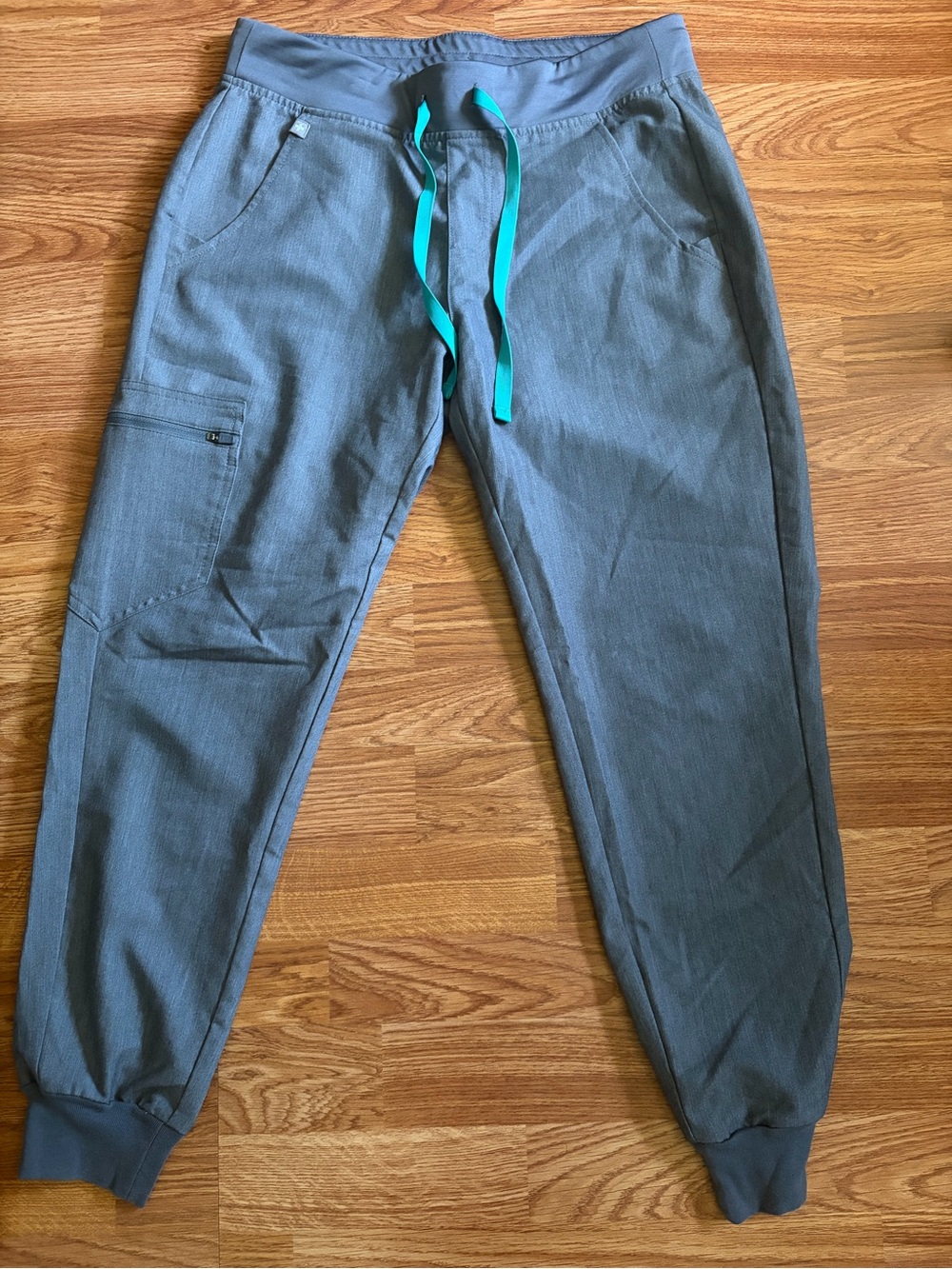 Figs Women's Gray Jogger Pants with Teal Drawstring